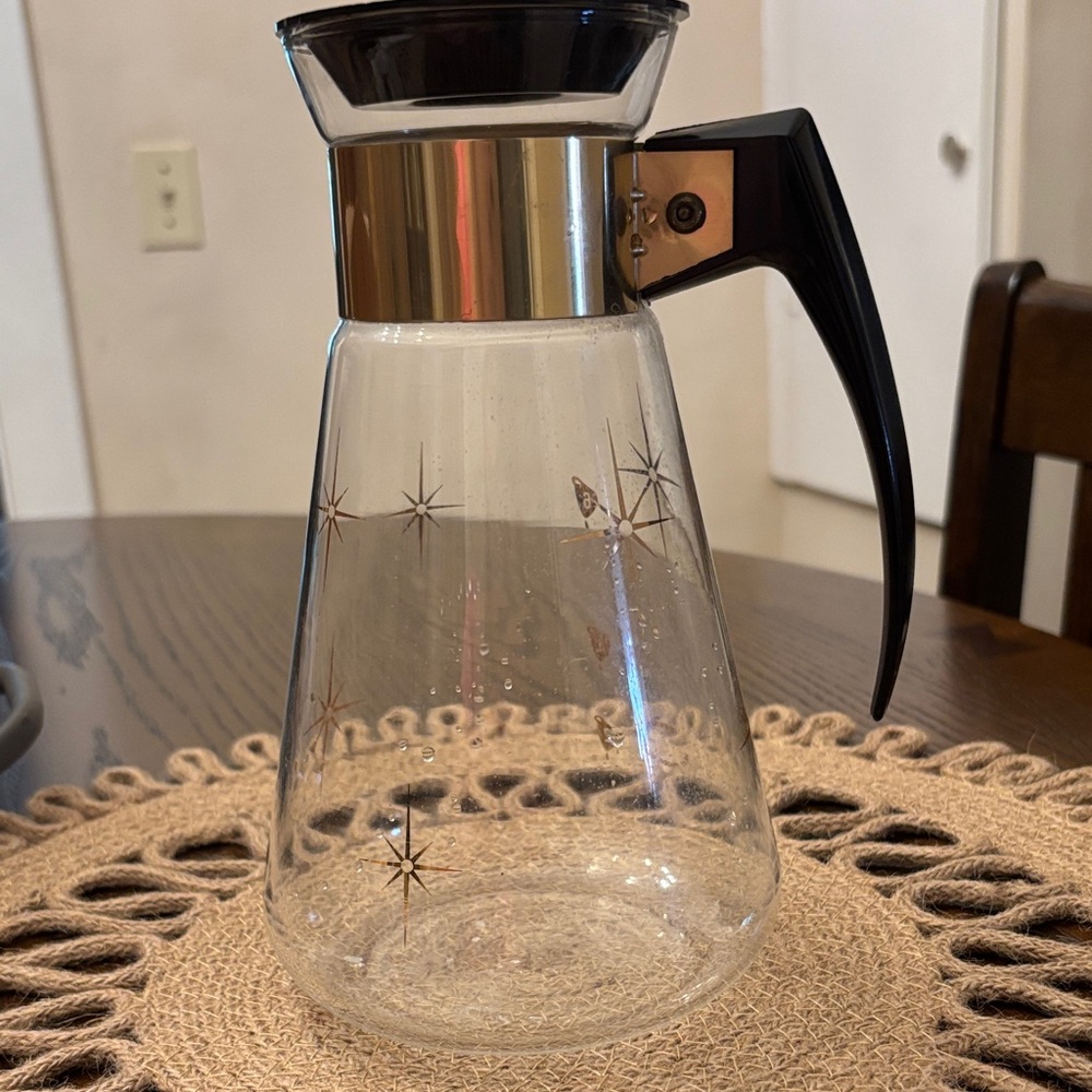 Vintage Pyrex Corningware 1960s Atomic  Star Burst Glass Coffee Carafe